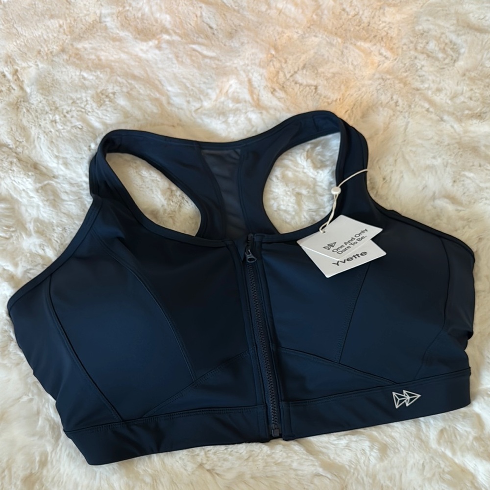 CLOSET CLEARANCE - Yvette Blue Sports Bra w/Racerback Design and Compression Fit
